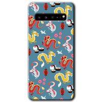 MRCİLETİSİM MRCİLETİSİM Samsung Galaxy S10 Plus Kılıf HD Desen Baskılı Arka Kapak + Temperli Cam - Funky Dragon