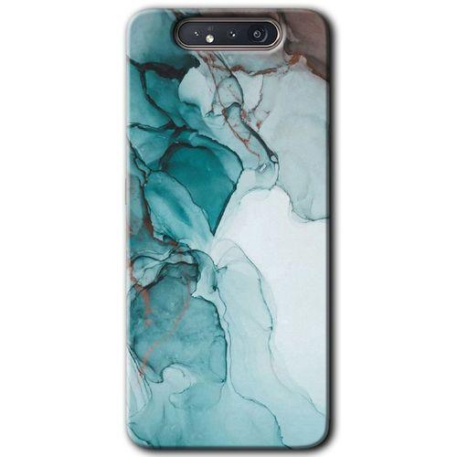 MRCİLETİSİM Samsung Galaxy A80 Kılıf HD Desen Baskılı Arka Kapak + Temperli Cam - Buzul Mermer