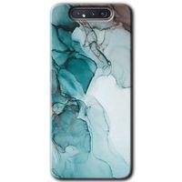 MRCİLETİSİM Samsung Galaxy A80 Kılıf HD Desen Baskılı Arka Kapak + Temperli Cam - Buzul Mermer