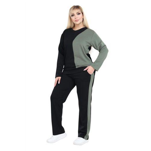 Melsay Butik Siyah Yeşil Renk Bloklu Modal Kadın Eşofman Takımı