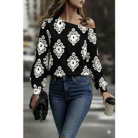 Kadın Askılı Uzun Kollu Omuzlardan Açık Desenli Mosskrep Bluz