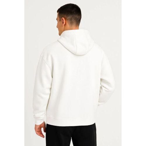 Erkek Ovarsize Kapüşonlu Swetshirt Kanguru Çepli Cıtcıtlı 3 Iplik Şardonlu Hoodie - Beyaz