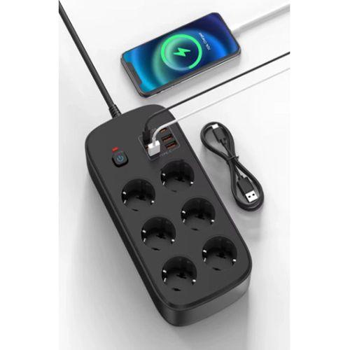 Termal Akım Korumalı 6’lü Priz 4x Usb 2x Type-c Çıkışlı Grup Priz Çoğaltıcı (3500w) Siyah