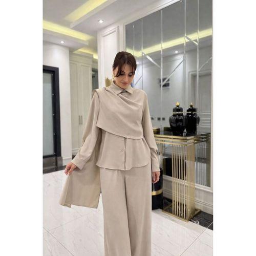 Kadın Uzun Kollu şal Detaylı Bluz Ve Pantolon Kemer Dahil Ikili Takım