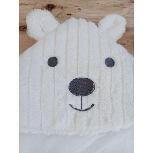 Yenidoğan Beyaz Wool Yün Kumaş Ayıcık Kulaklı Kundak Bebek Battaniyesi Beyaz