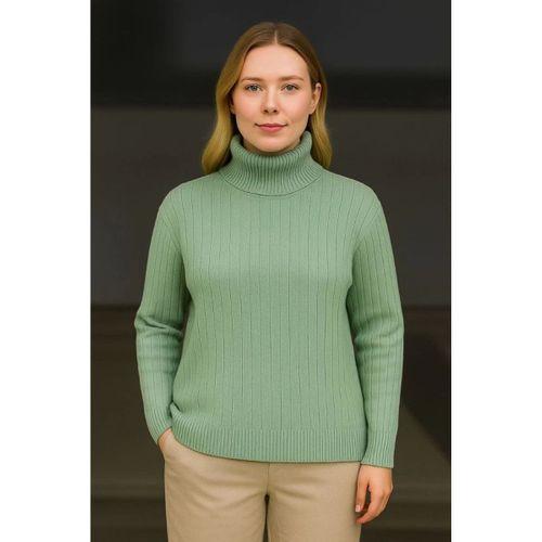 Balıkcı Yaka Bağazlı Triko Kazak Pamuklu Kalın Fitilli Dokuma - Mint Yeşili