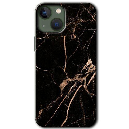 MRCİLETİSİM iPhone 13 Kılıf HD Desen Baskılı Arka Kapak + Temperli Cam - Siyah Gold Mermer