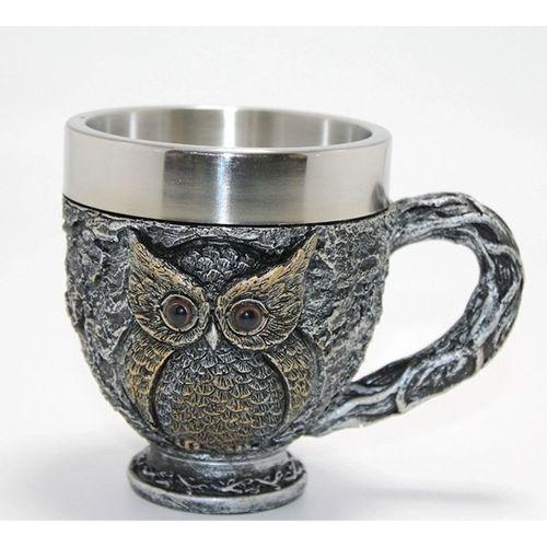 3d Kabartmalı Baykuş Büstü Paslanmaz Çelik Kupa Bardak Alk4482