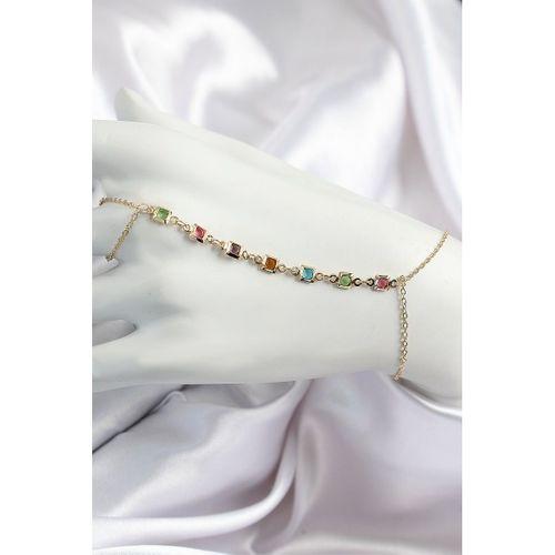 Pirinç Renkli Kare Zirkon Taşlı Y Model Gold Renk Kadın Şahmeran - TJ-SN682