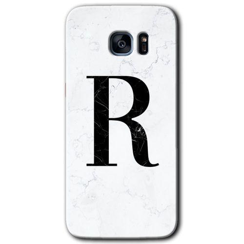Potkal Hediye Fabrikası Samsung Galaxy S7 Edge HD Baskılı Kılıf + 9D Tam Ekran Koruyucu - Beyaz Mermer Desenli R Harf