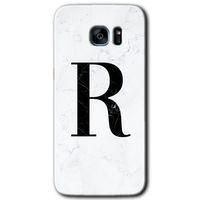 Potkal Hediye Fabrikası Samsung Galaxy S7 Edge HD Baskılı Kılıf + 9D Tam Ekran Koruyucu - Beyaz Mermer Desenli R Harf