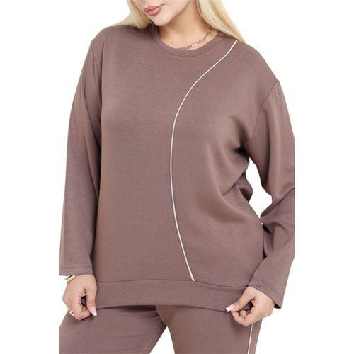 Melsay Butik Büyük Beden Vizon Krem Çizgi Detay Modal Kadın Eşofman Takımı