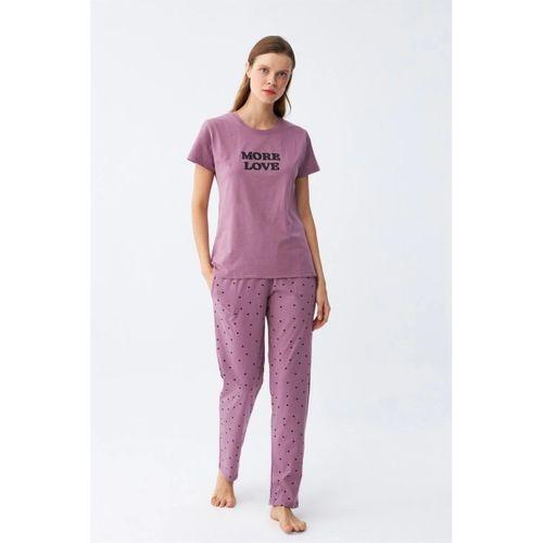 Kadın Mor Yıldız Desenli Penye Kısa Kol Pijama Takımı