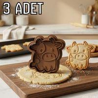 3Lü Sevimli İnek Figürlü Hamur Şekillendirici Kurabiye Kalıbı Oyun Hamuru Kalıbı 8 cm