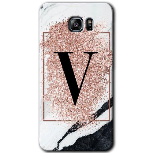 Samsung Galaxy Note 5 HD Baskılı Kılıf + 9D Tam Ekran Koruyucu - Pembe Mermer Desenli V Harfi