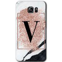 Samsung Galaxy Note 5 HD Baskılı Kılıf + 9D Tam Ekran Koruyucu - Pembe Mermer Desenli V Harfi