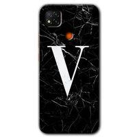Xiaomi Redmi 9c Kılıf HD Desen Baskılı Arka Kapak - Siyah Mermer Desenli V Harfi