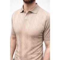 Erkek Yazlık Triko Dokuma Tişört Kısa Kol Polo Yaka T-Shirt - Bej
