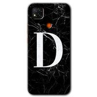 MRCİLETİSİM Xiaomi Redmi 9c Kılıf Baskılı Kapak - Siyah Mermer Desenli D Harfi + 5D Tam Kaplayan Cam