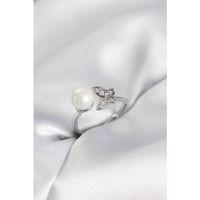 Kelebek İncili Model Gümüş Renk Zirkon Taşlı Kadın Yüzük