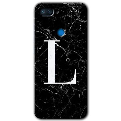 Xiaomi Mi 8 Lite HD Baskılı Kılıf + 9D Tam Ekran Koruyucu - Siyah Mermer Desenli L Harfi