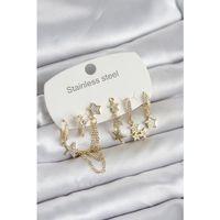316L Çelik Gold Renk 6'lı Set Zincirli Yıldız Modelli Kadın Küpe
