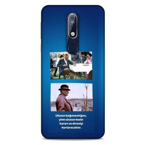 Nokia 7.1 Kılıf Atatürk (6) Silikon Kılıf Koyu Mavi