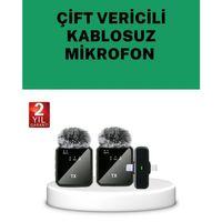 Canlı Yayın Ve Video Çekimleri İçin Çiftli Kablosuz Yaka Mikrofon
