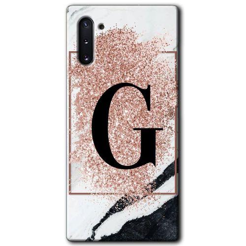 Galaxy Note 10 Kılıf HD Desen Baskılı Arka Kapak - Pembe Mermer Desenli G Harfi + Kırılmaz Cam