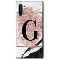 Galaxy Note 10 Kılıf HD Desen Baskılı Arka Kapak - Pembe Mermer Desenli G Harfi + Kırılmaz Cam