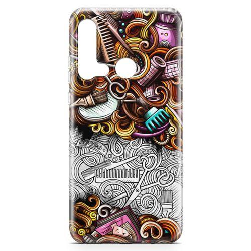 Huawei Nova 5i Kılıf Kuaför Malzemeleri Doodle Arka Kapak Koruma Desenli Full Koruyucu
