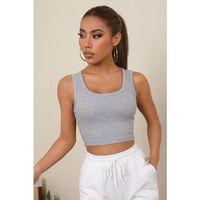 Kadın Gri Kare Yaka Crop Top Bluz