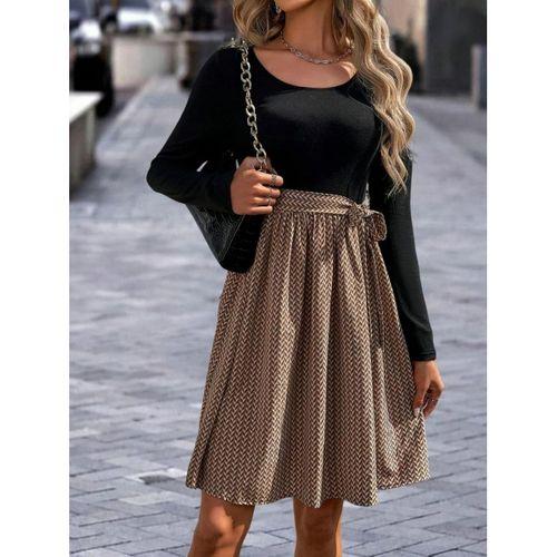 Kadın Uzun Kollu Yuvarlak Yaka üst Viskon Alt Süprem Midi Elbise