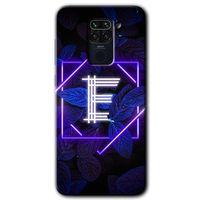 BeRa Aksesuar Xiaomi Redmi Note 9 Kılıf Baskılı Kapak - Dark Neon Yaprak E Harfi +Tam Kaplayan Mat Seramik