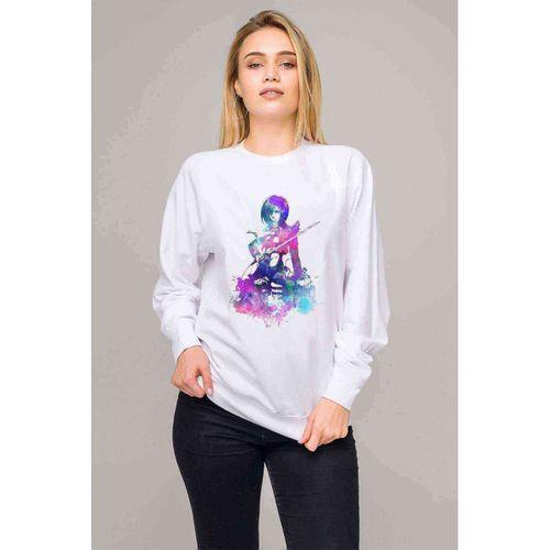 Anime Attack On Titan Baskılı Beyaz Kadın Sweatshirt