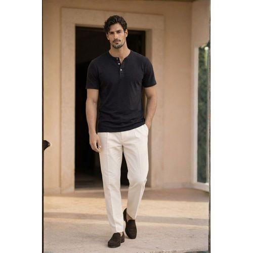 Edgar Regular Fit 3 Düğmeli Pat Flamlı Suprem Kumaş Pis Yaka Erkek T-Shirt - Siyah