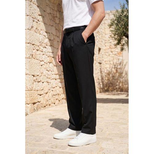 Baruchel Pileli Baggy Kalıp Kumaş Erkek Pantolon - Siyah