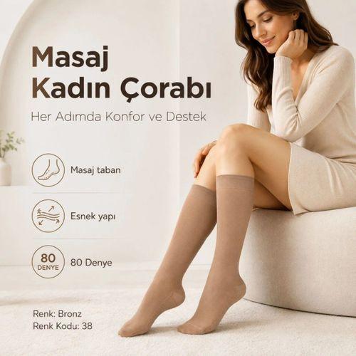 Kadın 8'li Anne Masaj Tabanlı Dizaltı Çorap 80 Denye Esnek Rahat Günlük Kullanım
