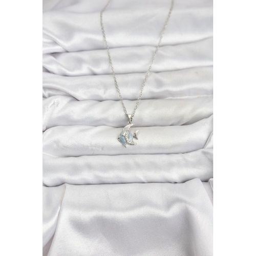 316L Çelik Zincir Gümüş Renk Balık Model Zirkon Taşlı Kadın Kolye