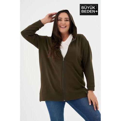 Kadın Tunik Büyük Beden Fermuarlı Kapşonlu Sweat Hırka SPR26BTK955