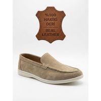 BA0252 %100 İçi Dışı Hakiki Deri Erkek Krem Süet Casual Loafer Termo Taban Ayakkabı