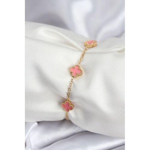 316L Çelik Gold Renk Pembe Baby Boy Yonca Kadın Bileklik - TJ-BB7946