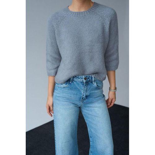 Bisiklet Yaka Reglanlı Kısa Kol Kazak - Gri