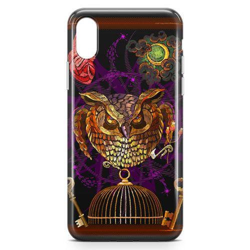 Apple iPhone X Kılıf Gotik Baykuş Arka Kapak Koruma Desenli Full Koruyucu