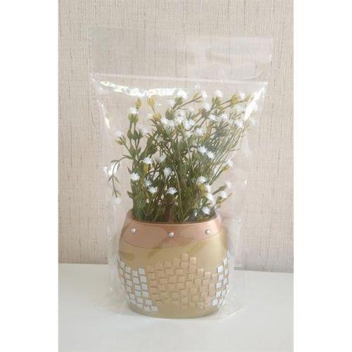 2 Adet Vazo Dahil,Vazoda Çiçek,Beyaz Yapay Çiçek,Vazo Dekoratif Altın Mozaik Poliresin 10X15X5Cm