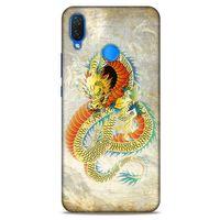 Huawei Psmart 2019 Kılıf Dragons (21) Koruyucu Kapak Ejderha Dövme Sarı
