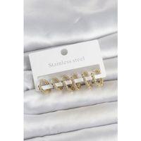 316L Çelik Gold Renk Zirkon Taşlı Halka Model Kadın Küpe Seti