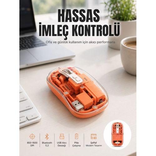 Bluetooth Ve Usb Destekli Kablosuz Şeffaf Mouse Sessiz Kullanım Yeni Nesil
