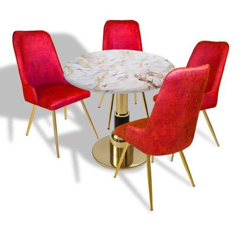 Dockers Gold - Çırağan Mutfak Masa Takımı - (Yuvarlak Çap 80cm - Werzalit, Wermodin ve Allzalit Tabla) - Gold-Bordo