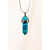 Mavi Akik Doğal Taşı Zincirli El Yapımı Tasarımlı Kolye Uç: 3,5 cm Zincir: 20 cm Kutulu